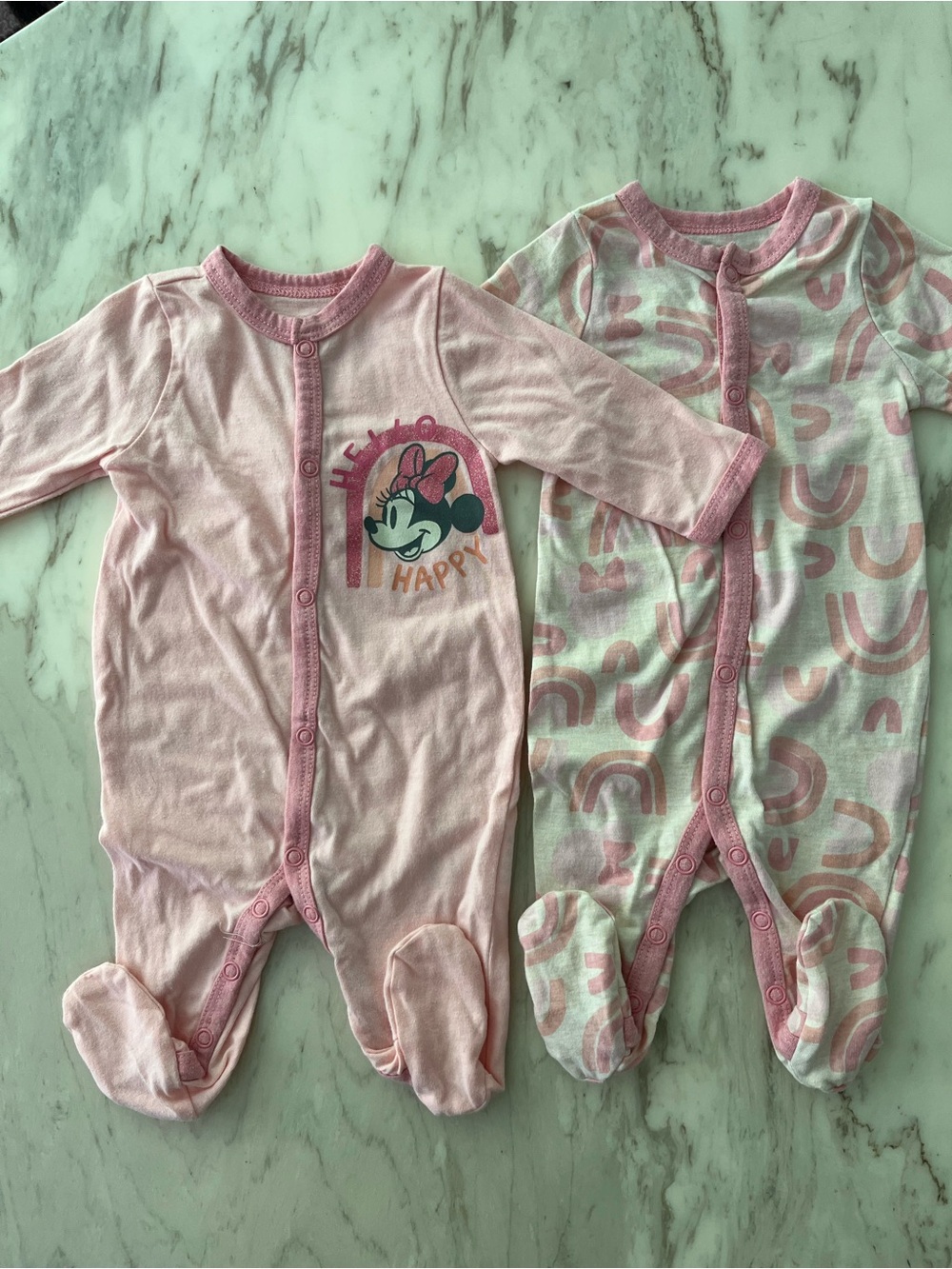 Disney Pink Minnie Mouse Baby Footed One-Pieces - 2 Pack